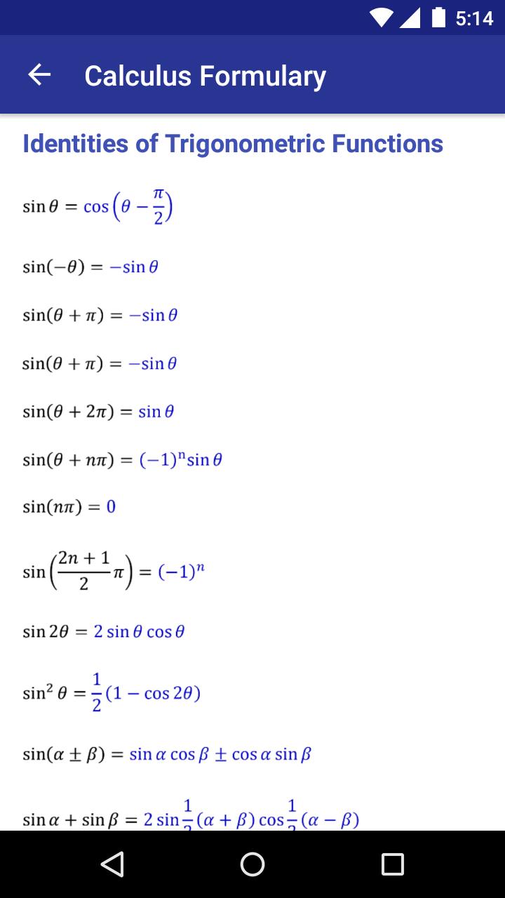 Calculus Formulary