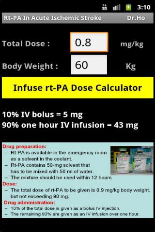 rtPA Infusion Dose Calculator