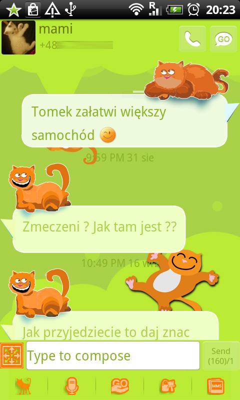 GO SMS Pro Orange Cat Theme