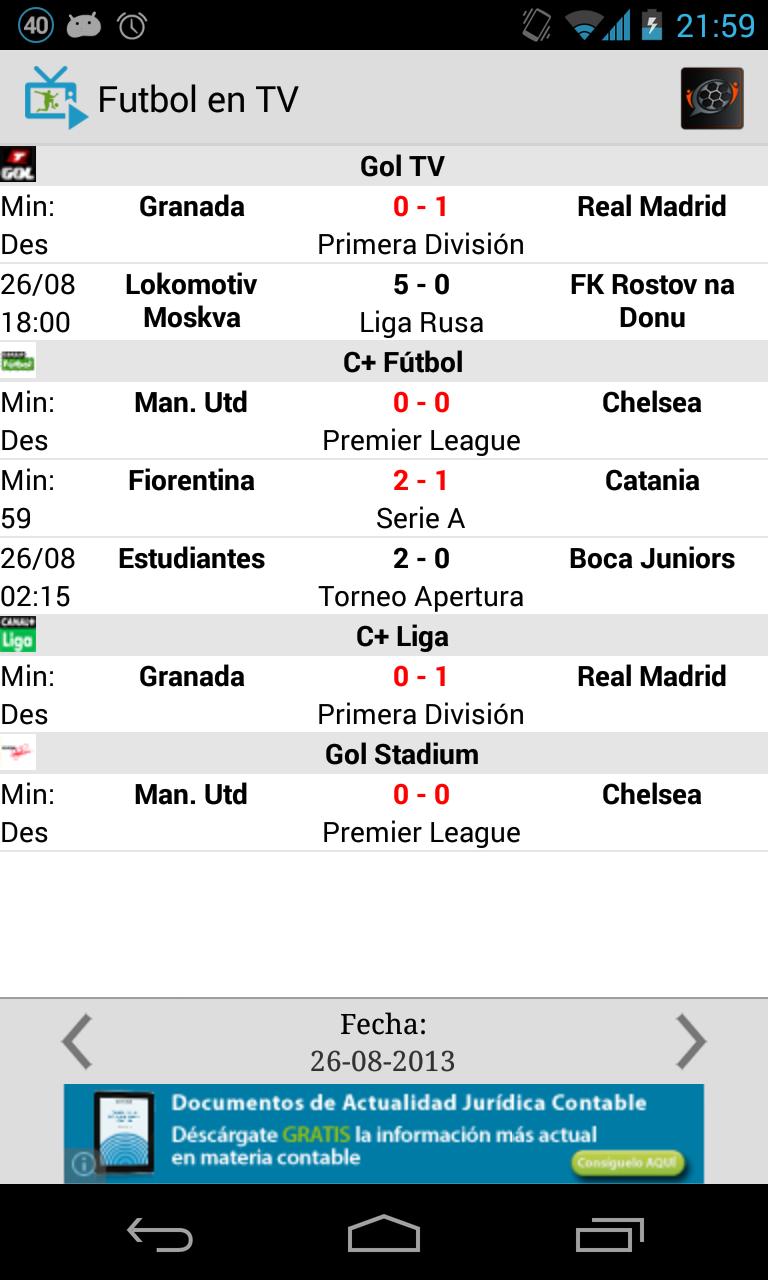 Futbol en TV + Resultados