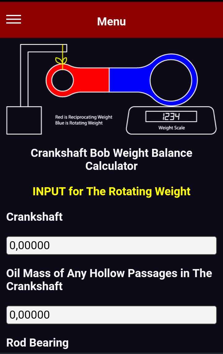 Crankshaft Bob Weight Balance Calculator